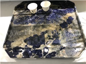 Sodalit Blue Stone Tea Tray Handmade Carved Stone Gift