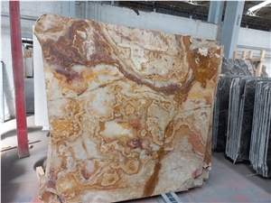 Onyx Slabs, Yellow And Red, Polished