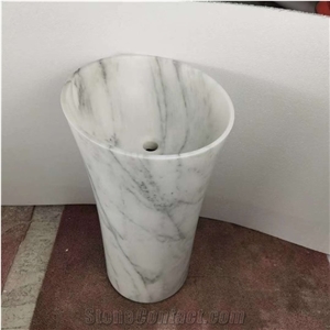Freestanding White Marble Hand Wash Pedestal Basin