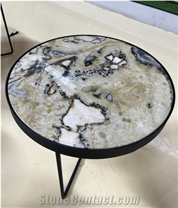 Natural Da Vinci Marble Round Marble Top Iron Coffee Table