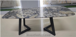 Rectangular Natural Marble Top Iron Coffee Table