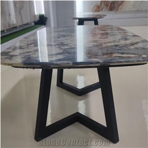 Rectangular Natural Marble Top Iron Coffee Table