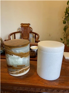 Custom Marble & Onyx Stone Color Candle Jar Holder With Lid