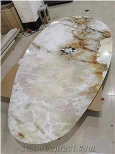 Crystal Quartzite Cafe Table Top Oval Luxury