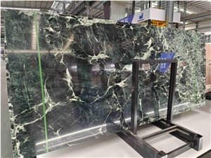 Luxury Italy Verde Rameggiatto Marble Slab With Wave Grain