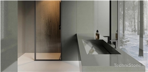 Crystal Steel Quartz Bathroom Top With Custom Design Sink