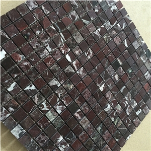 Rosso Levanto Marble Square Pattern Polished Mosaic Tile