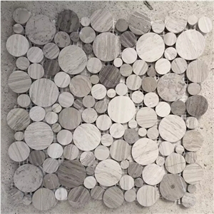 Wooden Grey Marble And Wooden White Mosaic Penny Round Tile