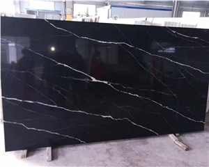 Black Nero Marquina Black With White Veins Quartz Slabs