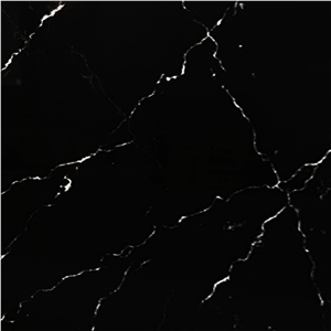 Black Quartz Slab With White Vein