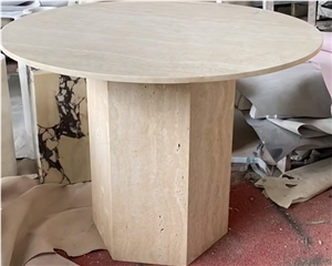 Design Travertine Coffee Table Honed Round Shape