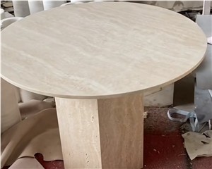 Design Travertine Coffee Table Honed Round Shape