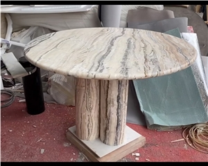 Natural Stone Traonyx Travertine Tea Table Coffee Round Top Table