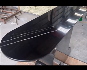 Oval Shape Natural Nero Marquina Marble Dinning Table