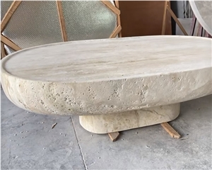 Oval Shaped Super White Travertine Coffee Table