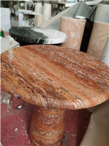 Red Travertine Stone Table Living Room Side Table Stool