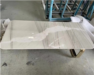 White Macaubas Quartzite Dining Table With Stainless Steel