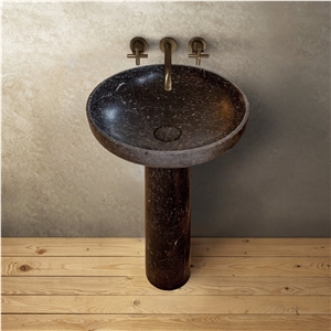Natural Stone Black Marble Pedestal Round Sink Polished