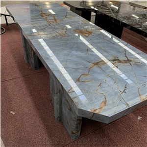 Luxury Blue Artificial Sintered Stone Dining Table