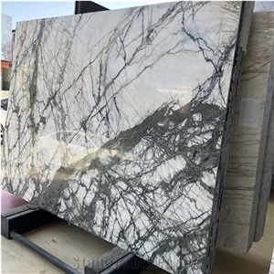 Chinese Clivia White Marble With Green Veins Slabs For Wall