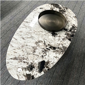 Custom Stainless Steel Leg Oval Granite Table For Home Hotel