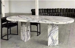 8 Seaters Stone Dining Table Oval Marble Calacatta Furniture