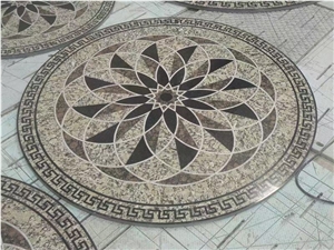 Waterjet Stone Medallions Marble Black White Floor Carpet