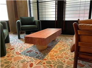 Luxury Stone Hotel Furniture Red Travertine Coffee Table Set
