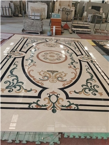 Marble Floor Mosaic Waterjet Cut Square Medallions For Lobby