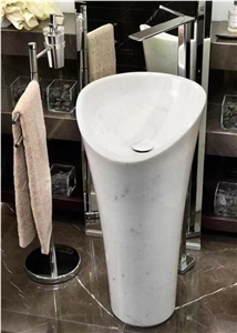 Solid Calacatta Marble Pedestal Bathroom Square Wash Basin