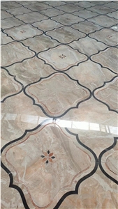 Waterjet Daino Beige Marble Floor Pattern With Marquina Tile