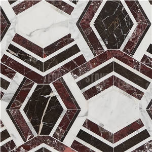 Waterjet Mezzo Bordeaux Polished Marble Mosaic Tile