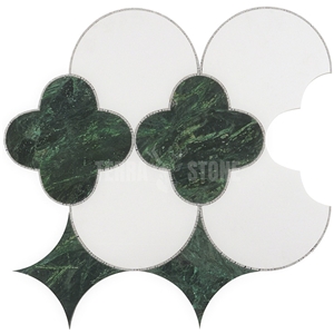 Water Jet Layla Verde White Green Marble Mosaic Tile