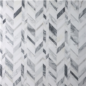 Amari Grigio Gray Marble And Aluminum Chevron Mosaic Tile