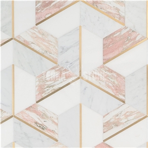 Decade Rosa Polished Marble And Brass Mosaic Tile