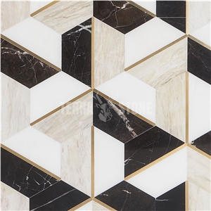 Decade Saint Laurent Polished Marble And Brass Mosaic Tile
