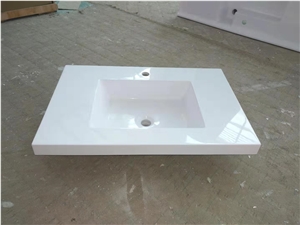 Glossy White Single Sink Vanity Acrylic Top Solid Stone