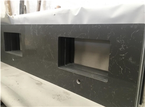 Artificial Quartz Carrara Black Double Sink Vanity Tops