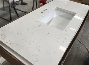 Supermarket Carrara Quartz Vanity Tops Attach Ceramic Sink