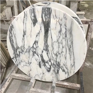 Round Arabescato White Marble Table Tops For Restaurant