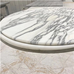 Round Arabescato White Marble Table Tops For Restaurant