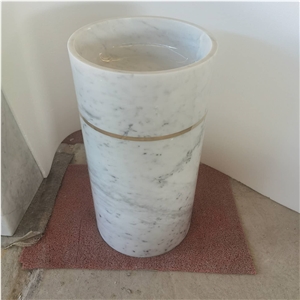 Carrara White Marble Pedestal Sink Freestanding Basin