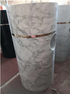 Carrara White Marble Pedestal Sink Freestanding Basin
