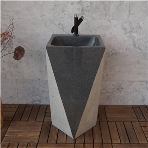 G654 Granite Pedestal Sink, Seasame Black Grey Granite Basin