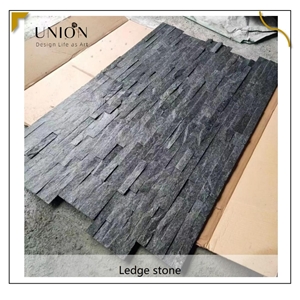 UNION DECO Black Quartzite Stone Wall Cladding Ledge Panel