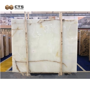 Fancy Golden Vein Silk White Marble Slab For Interior Wall