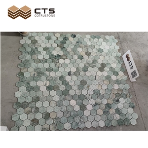 Trendy Handmade Hexagon Green Mosaic Tiles Wall Bathroom