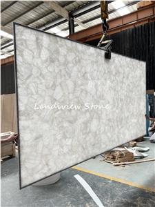 White Crystal Quartz Semiprecious Stone Wall Tiles