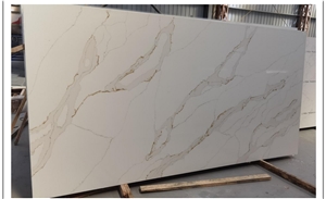 White Calacatta Marble Vein Quartz Artificial Stone Slab