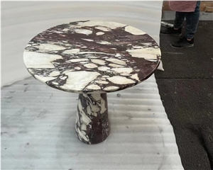 Calacatta Viola Marble White Round Stone Center Side Table